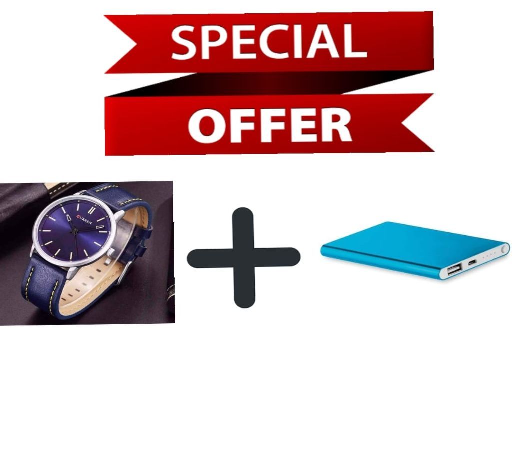 Curren Gents Wrist Watch+Power Bank 5000mAh Combo Offer