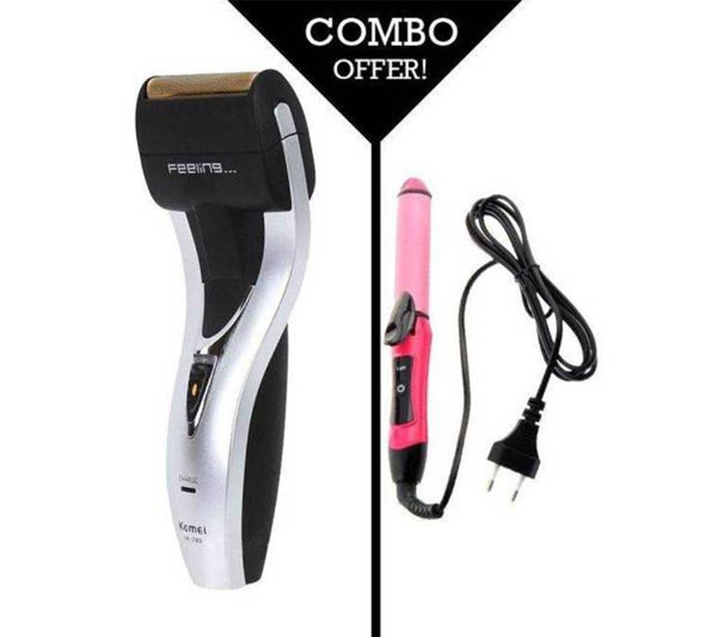 Kemei KM-1720 Shaver &  Kemei Hair Stretcher Combo