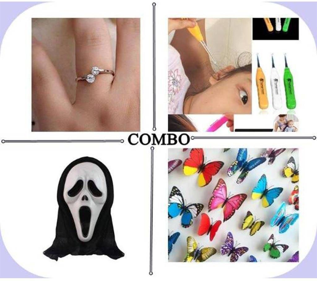 4 Pack of combo Finger Ring + Ear Cleaner + Ghost mask+Sticker