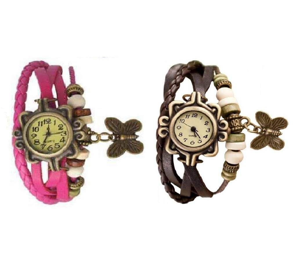 Combo Offer Butterfly Watch- Hot Pink & Black