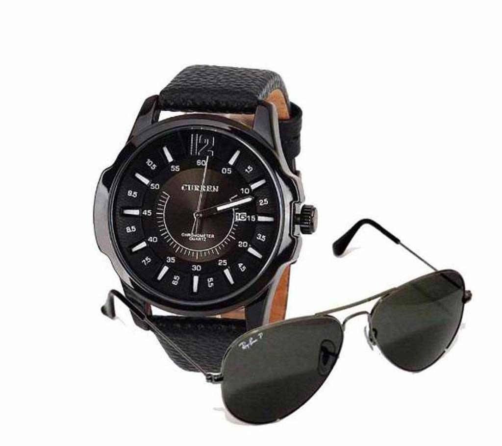 combo offer Curren Watch + Ray Ban Sun glass 