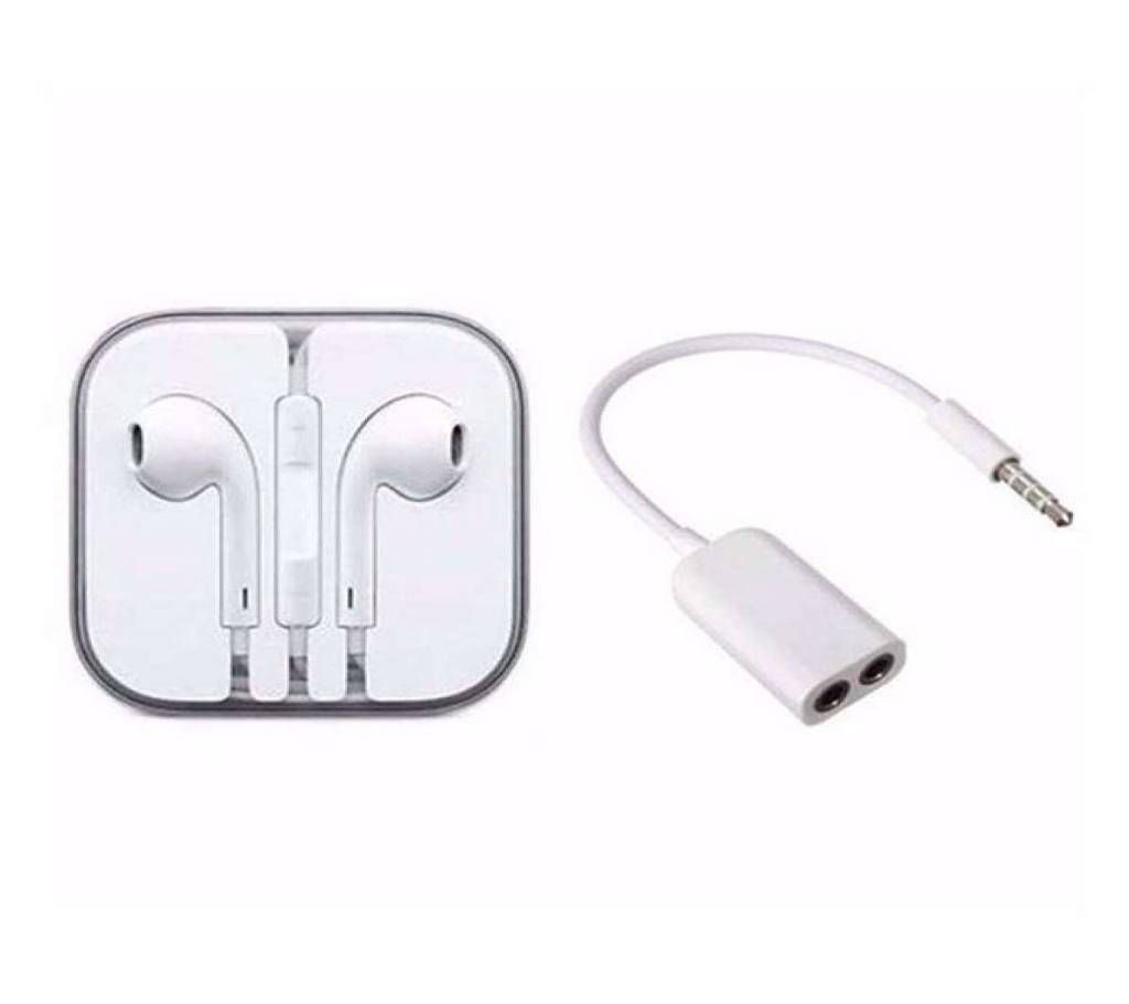 Combo Offer of White Stereo Headphone and White AUX Audio Cable