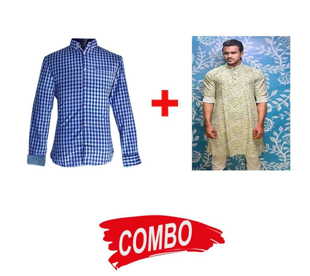 Mens Cotton Panjabi+ Mens Full Sleeve Cotton Casual Shirt - Combo Offer