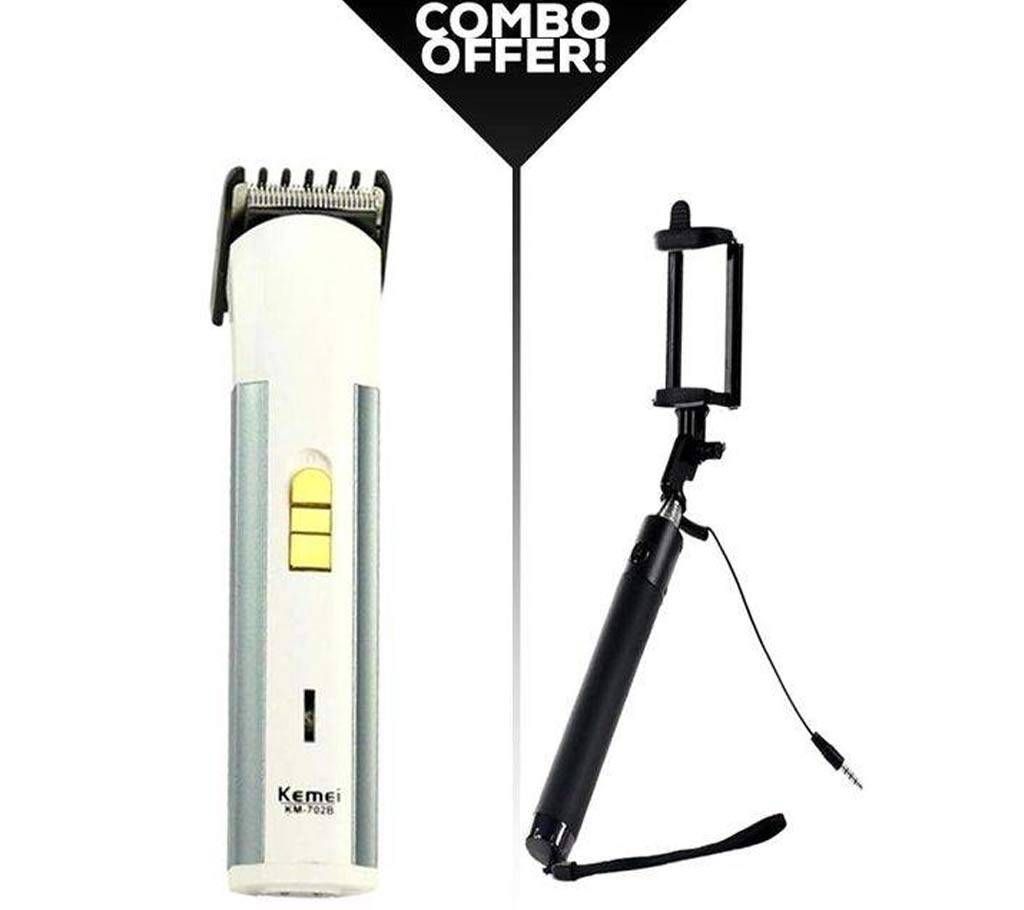 Combo Pack Kemei KM-702B Rechargeable Trimmer & selfie stick 