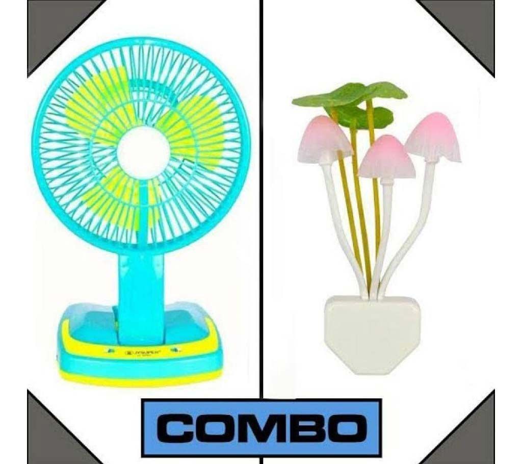 Rechargeable Fan+mashroom light combo