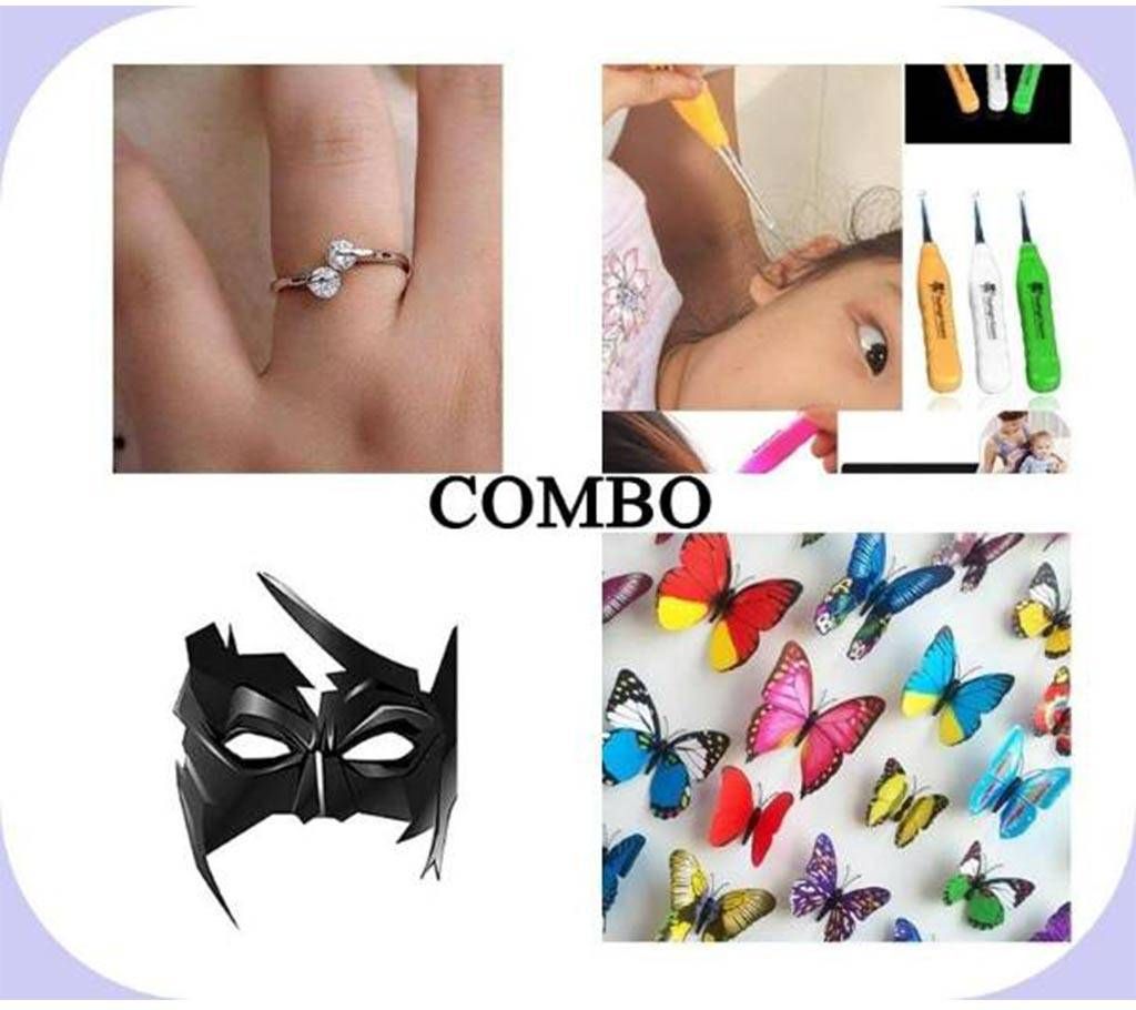 Combo Finger Ring + Ear Cleaner + Krrish Mask+Sticker 4 pcs