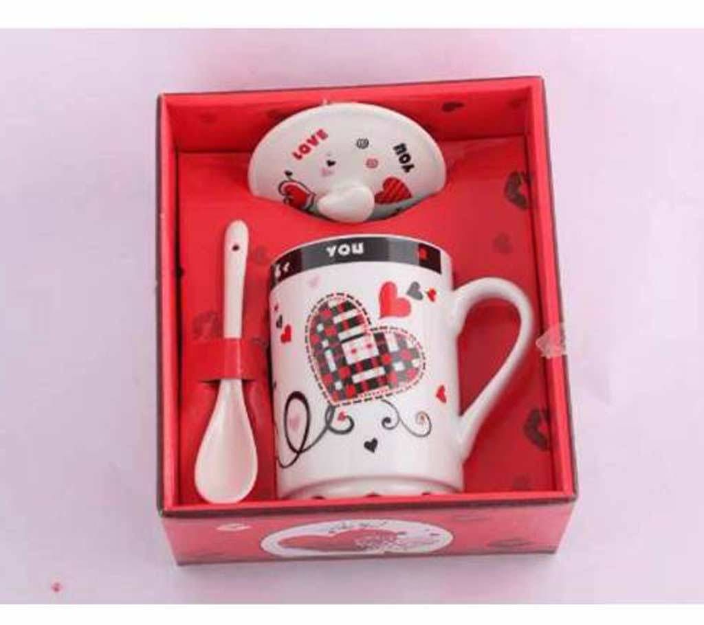 Love Design Ceramic Mug with Lead and Spoon
