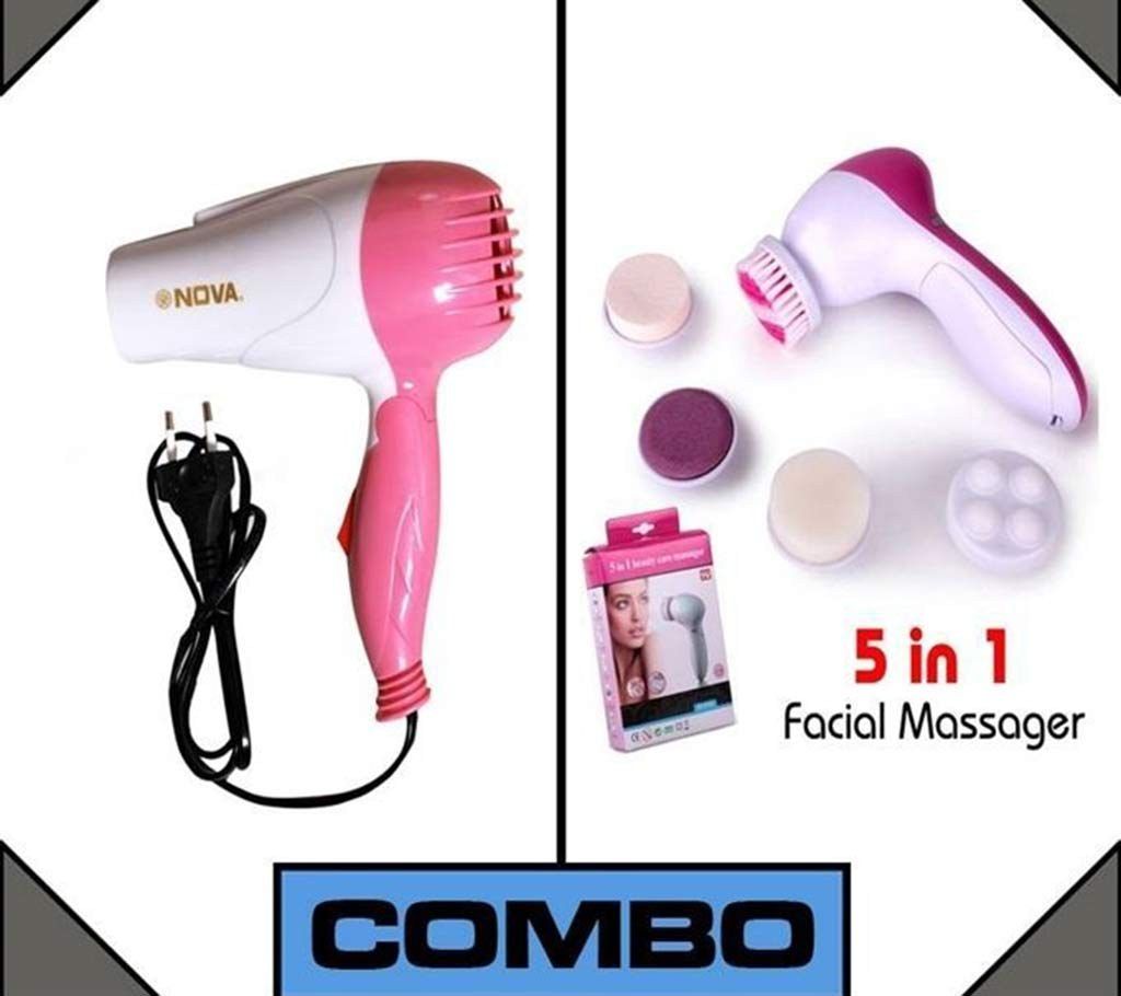 Nova Hair Dryer + Facial Care Massager Combo