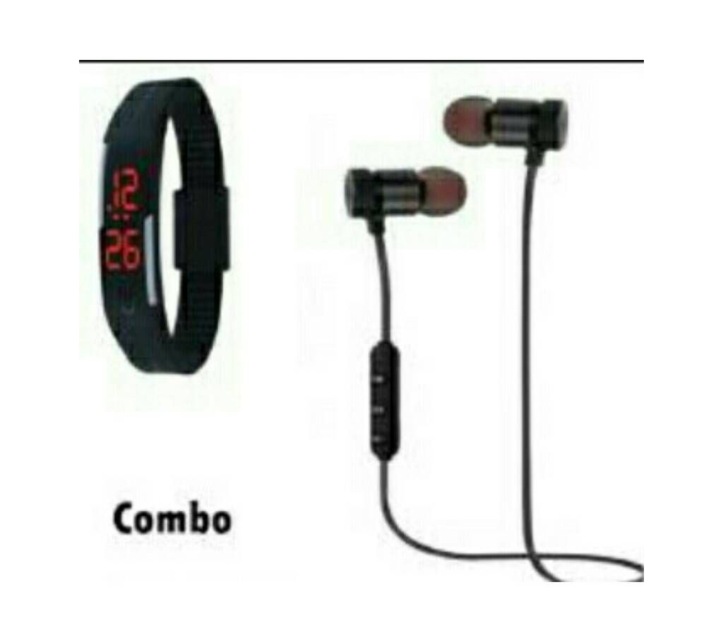 Combo LED Watch and Wireless Bluetooth Earphones