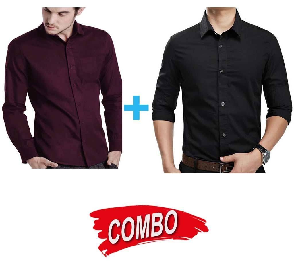 Full sleeve Formal Gents shirt (black)  + Men's long sleeve formal shirt Combo Offer 