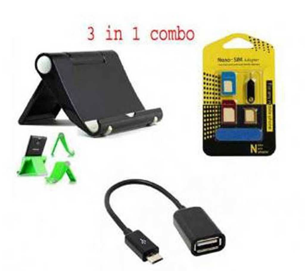 Tablet/Phone Holder + Mobile Sim Tra +OTG USB Adapter