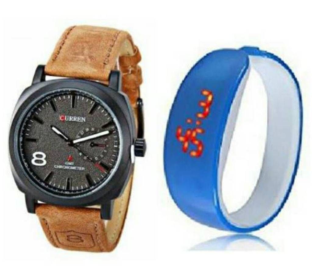 CURREN Gents Watch & LED Digital Watch Combo 