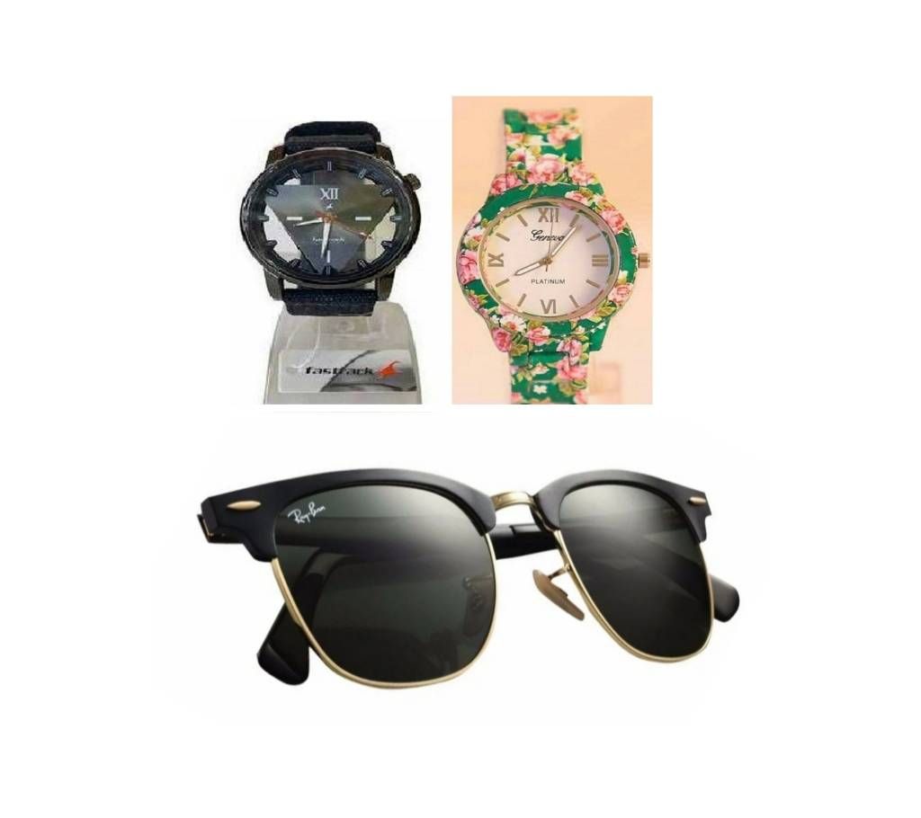 Sunglasses Ladies watch gents watch combo offer