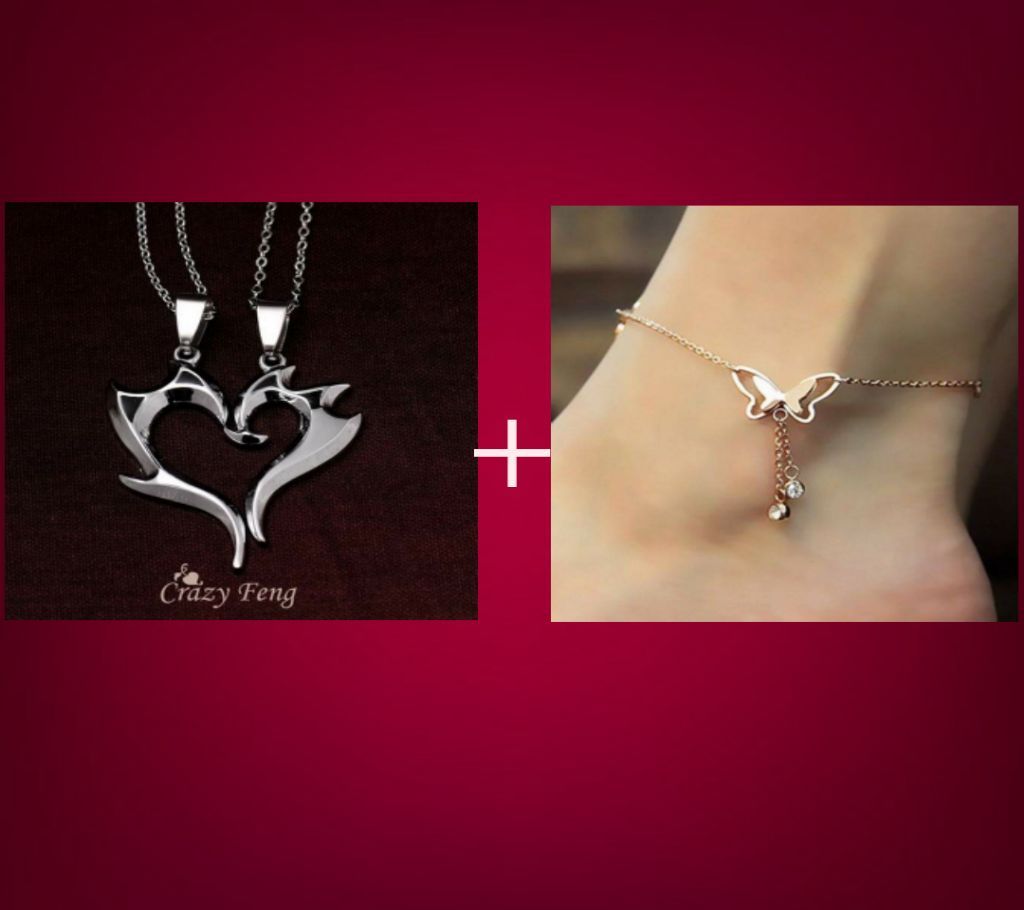Heart Shape Couple Pendant And butterfly Anklet For ladies