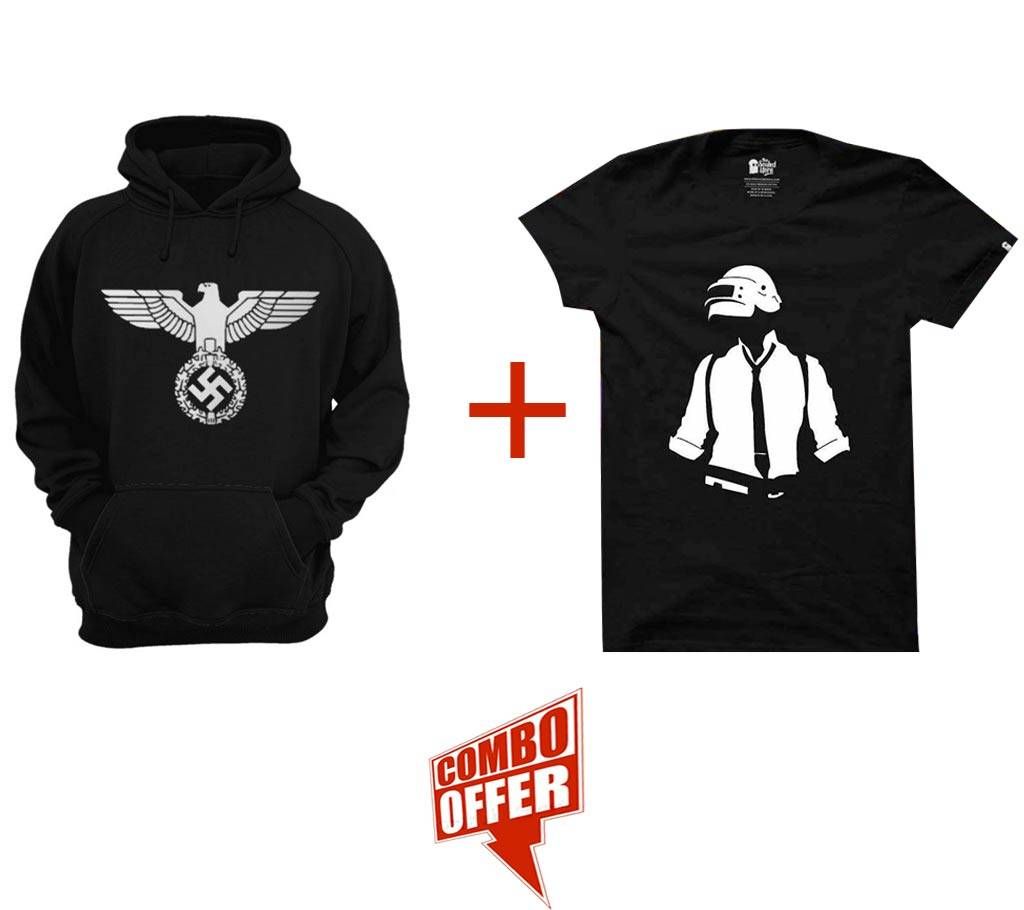 Nazi-Eagle-Black-Mens-Hoodie+PUBG Half Sleeve Cotton T-Shirt for men Combo Offer 