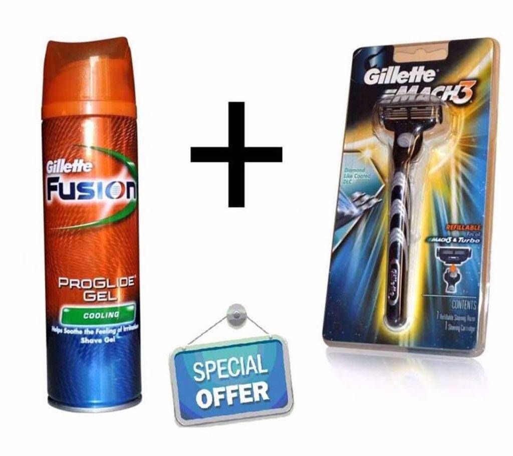 Gillette Shaving Gel+Mach3 Shaving razar : COMBO