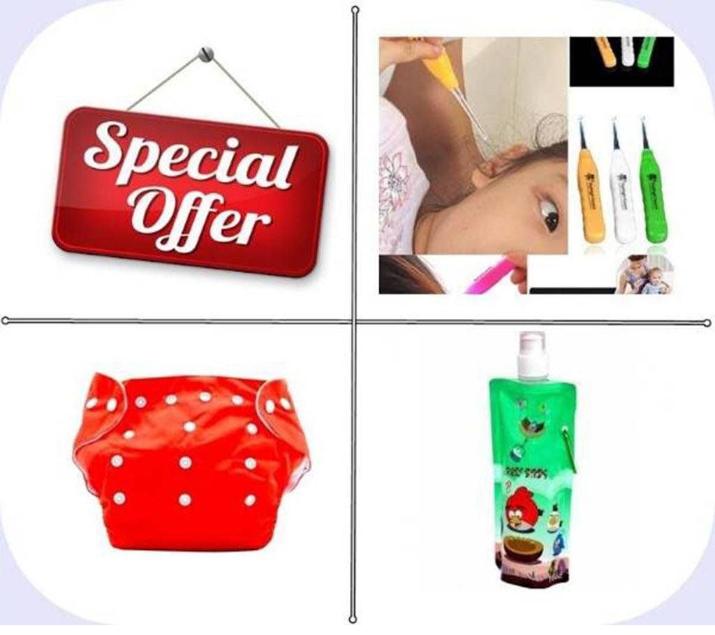 Combo of Ear Cleaner + Reusable baby diaper + Water bottle