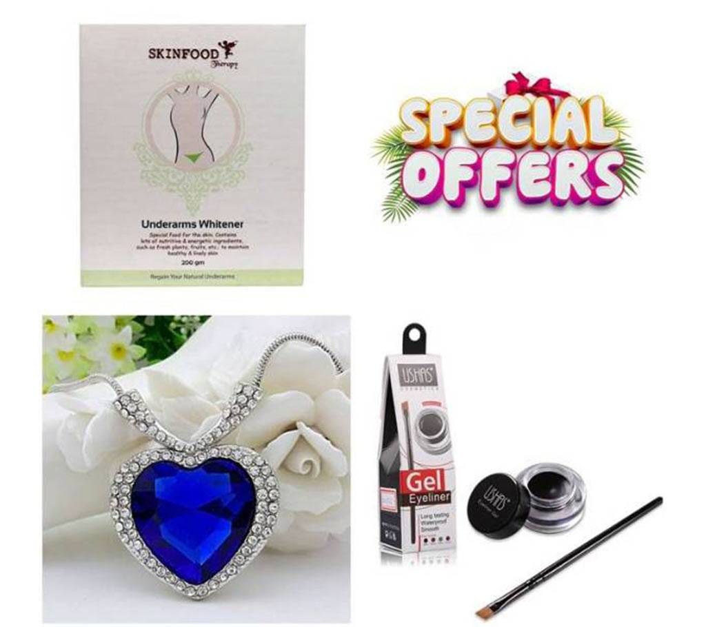 3 Pack of Combo Skin Food + Titanic Heart Shaped Pendant + Eye Liner