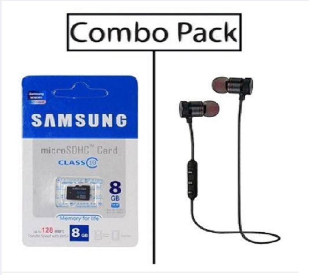Combo of 8GB Micro SDHC Class 10 Memory Card and Stereo Super Bass Bluetooth Headphone