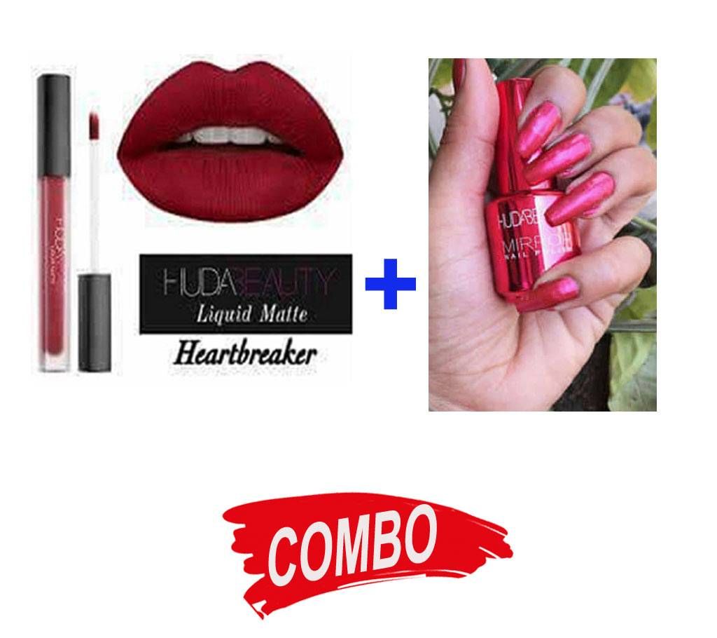 HUDA Beauty Liquid Matte Lipstick UK + HUDA Nail Polish 20ml China - Combo Offer