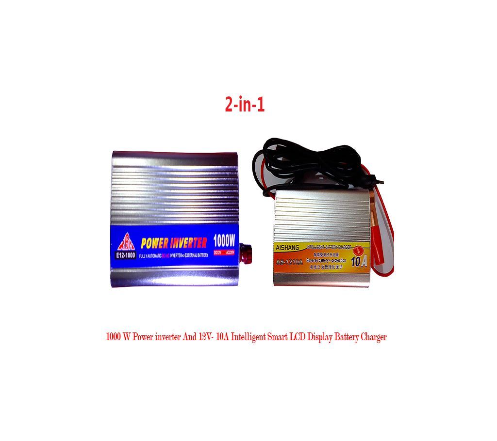 2 in 1 Combo Offer- 1000 W Power Inverter & 12V- 10A Intelligent Smart LCD Display Battery Charger