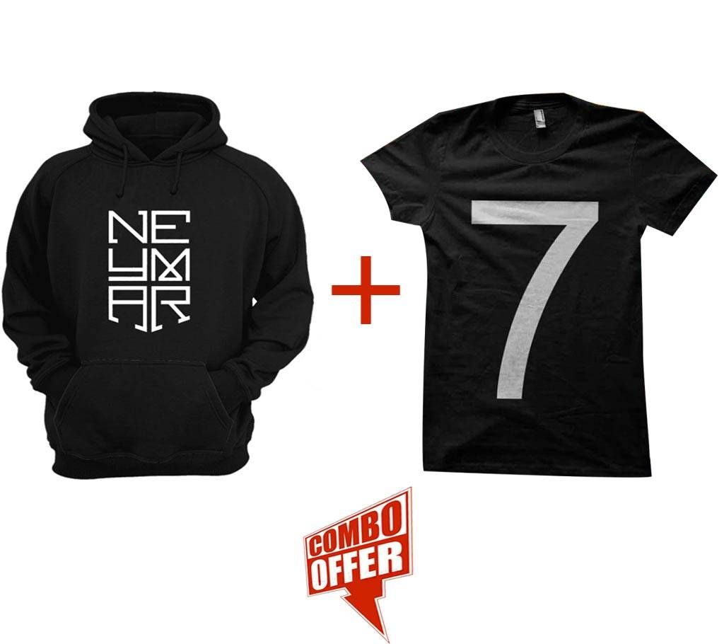 Neymar-Black-Mens-Hoodie+Gents Summer T-Shirt - 7 Combo Offer 
