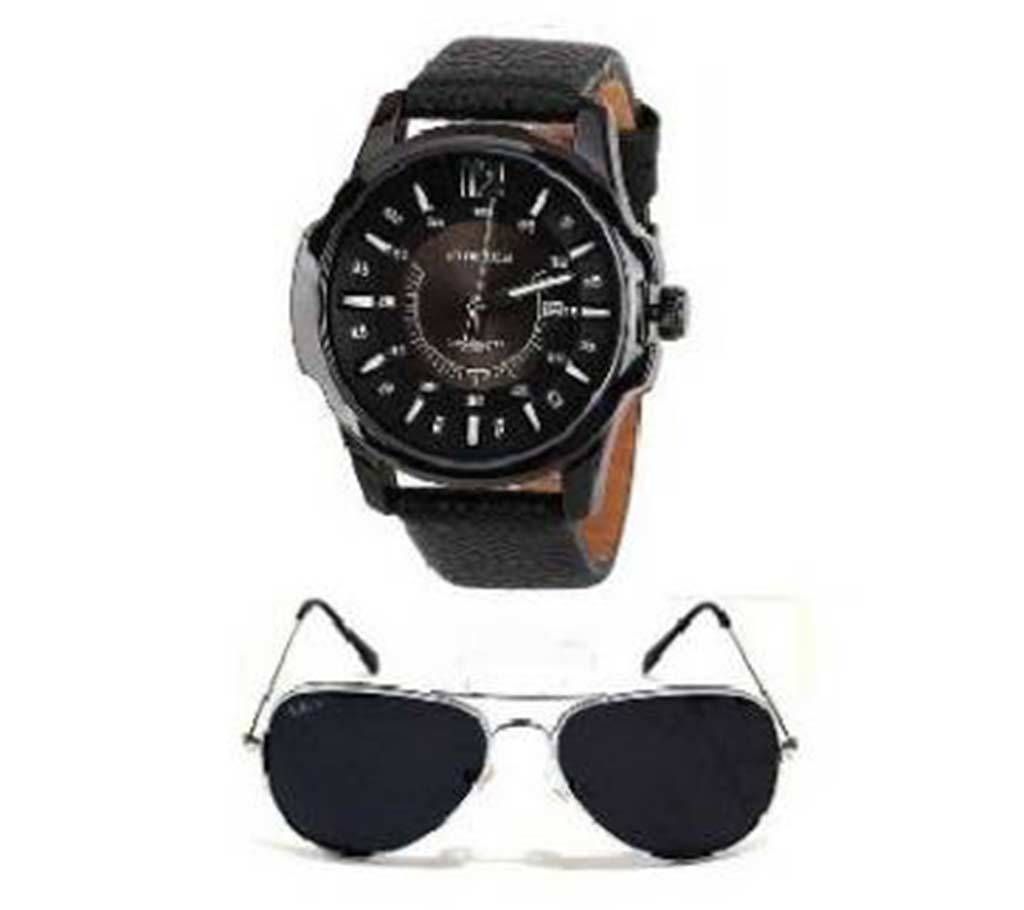 Curren wrist watch+Ray Ban-copy sunglasses combo offer 