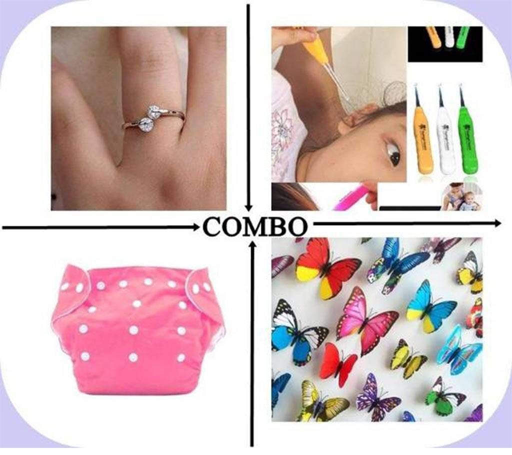 Combo of Ear Cleaner + Reusable baby diaper + Finger Ring + Wall Sticker Combo Offer 