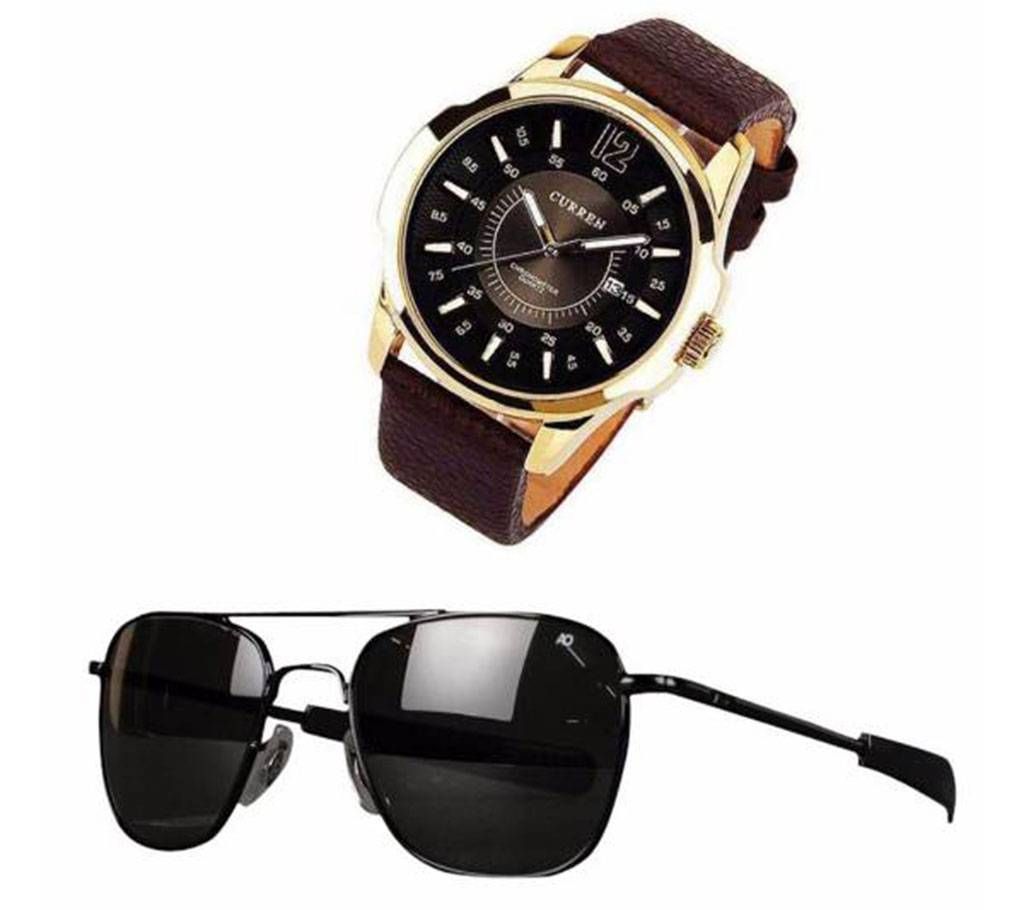 Curren wrist watch and Ray Ban sunglasses copy combo 