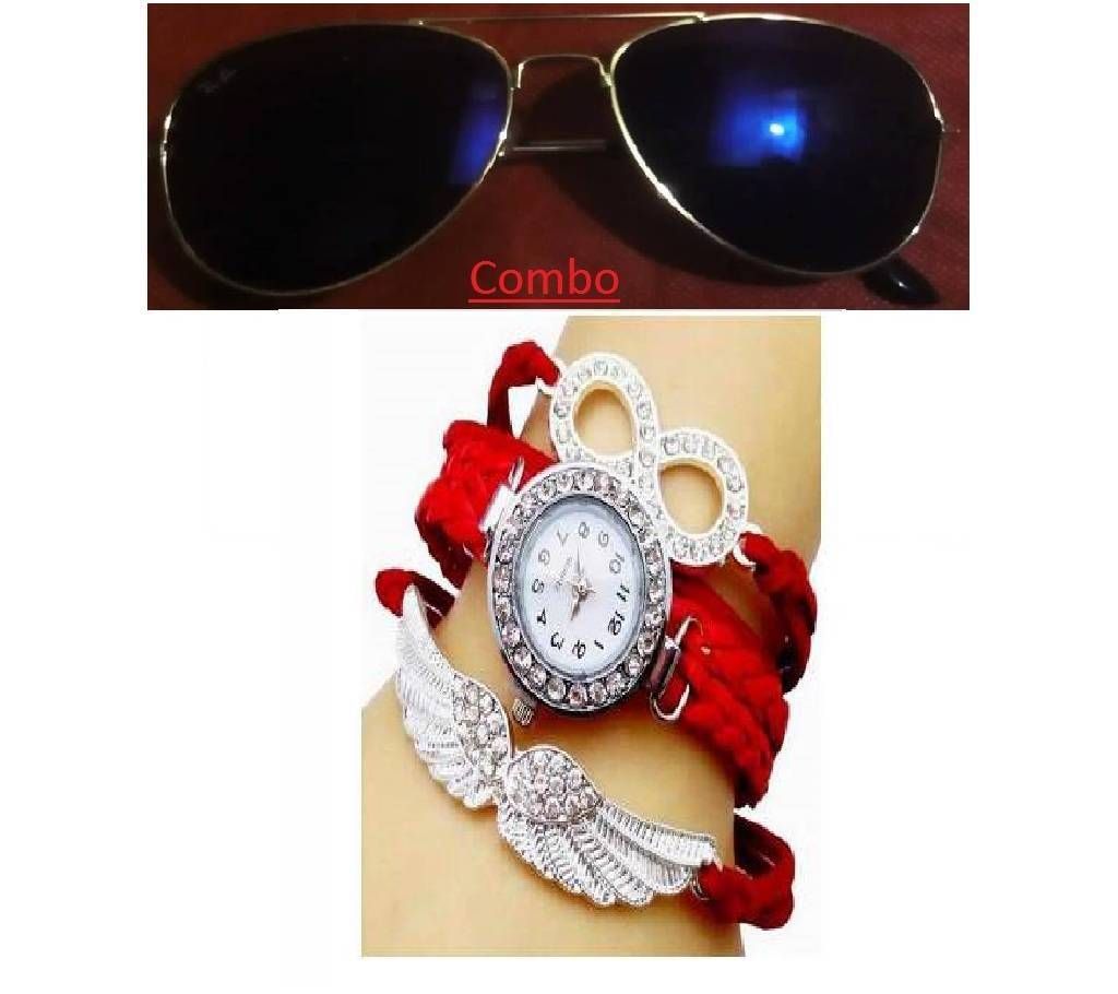 Ray Ban sunglasses for men copy and ladies bracelet watch combo 