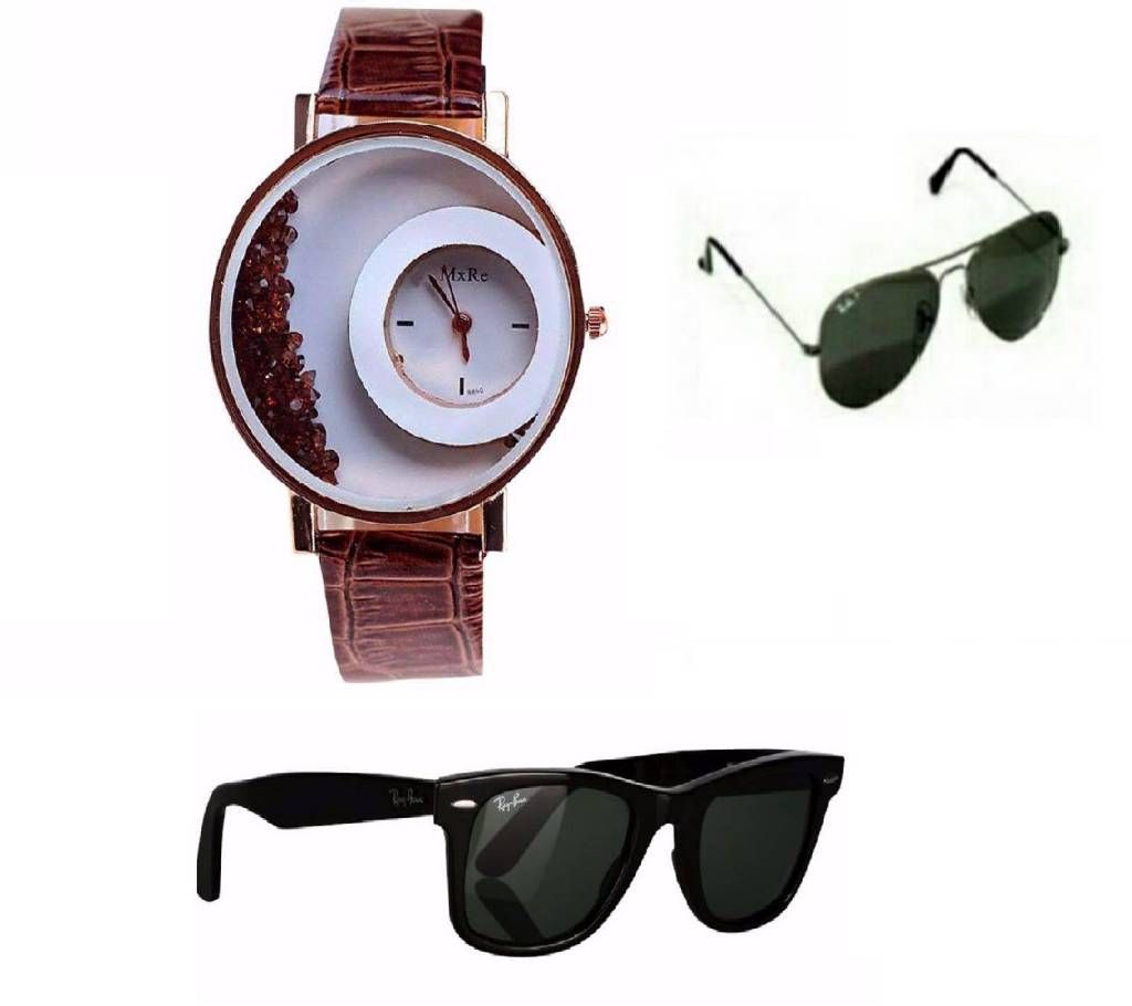 2 pc RAY BAN sunglasses for man + MXRE Ladies Watch
