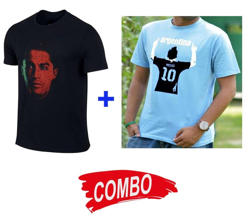 Messi short sleeve cotton t shirt + cristiano ronaldo Short Sleeve Cotton T shirt Combo Offer 