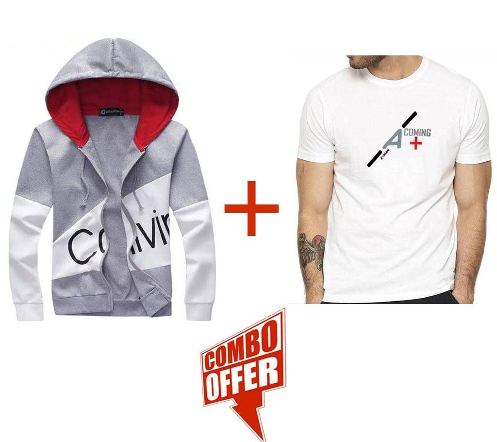 Men's full sleeve hoodie+Half Sleeve Cotton T Shirt For Men  Combo Offer 