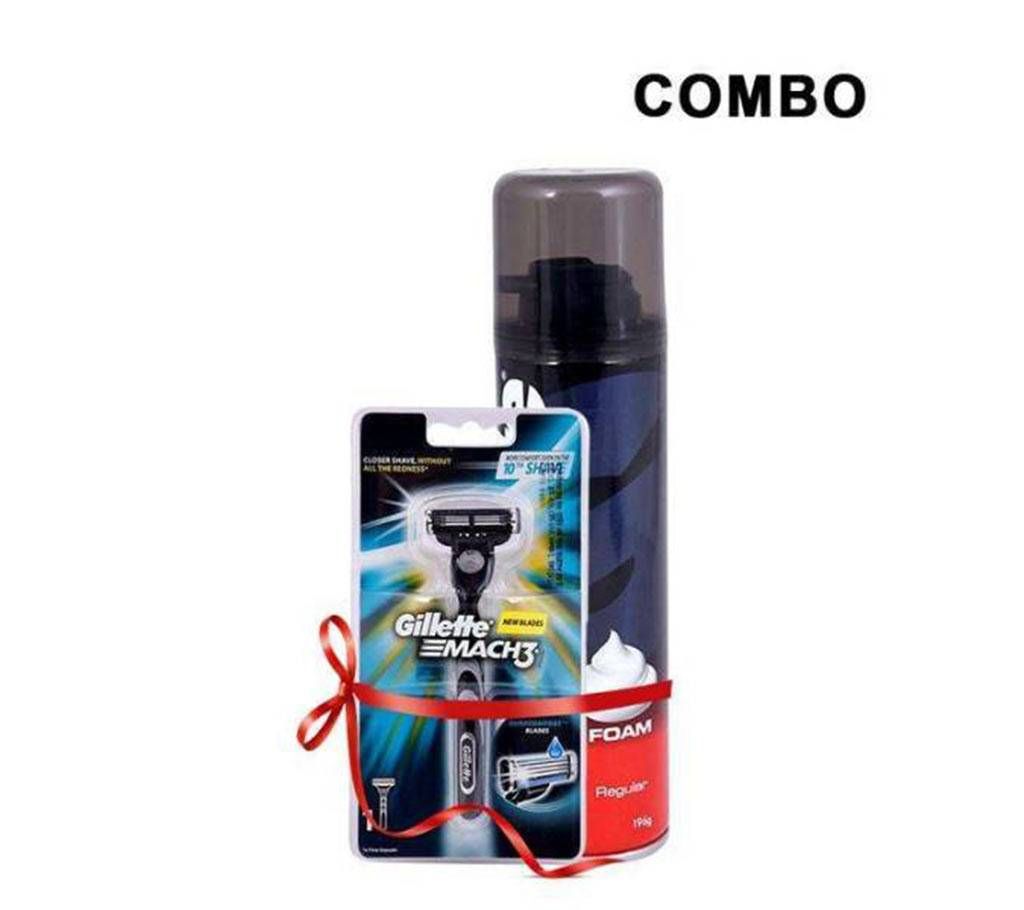 Gillette Combo of Mach 3 Turbo Razor and Shaving Foam
