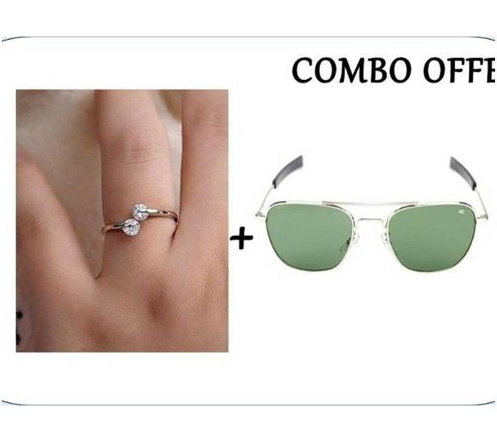 Combo of Golden finger Ring & AO Men Sunglass