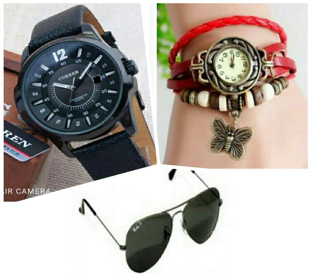 CURREN Gents Wrist+Ladies Bracelet Watch & Sunglasses Combo 
