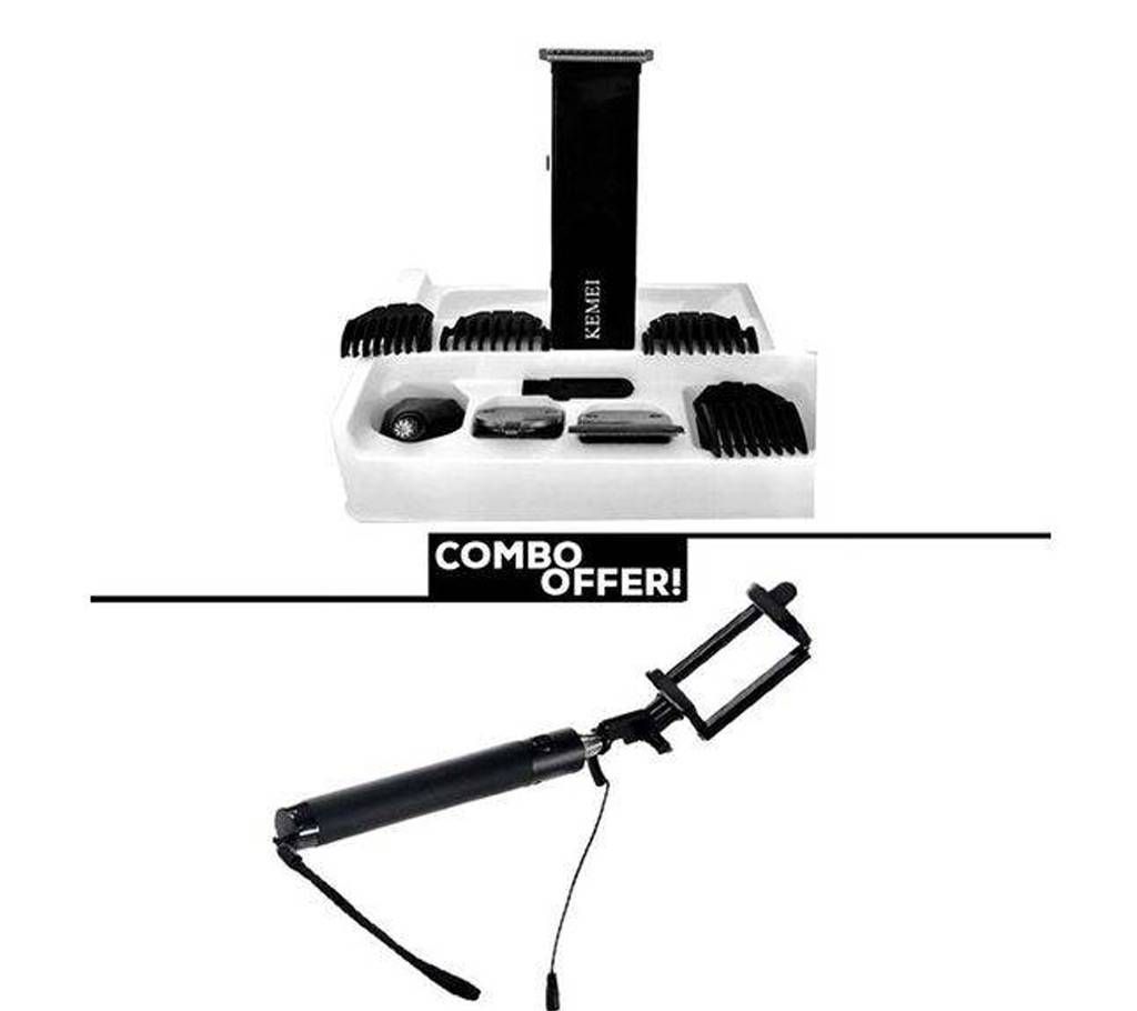 Combo Pack Kemei KM-3580 Rechargeable trimmer+selfie stick combo