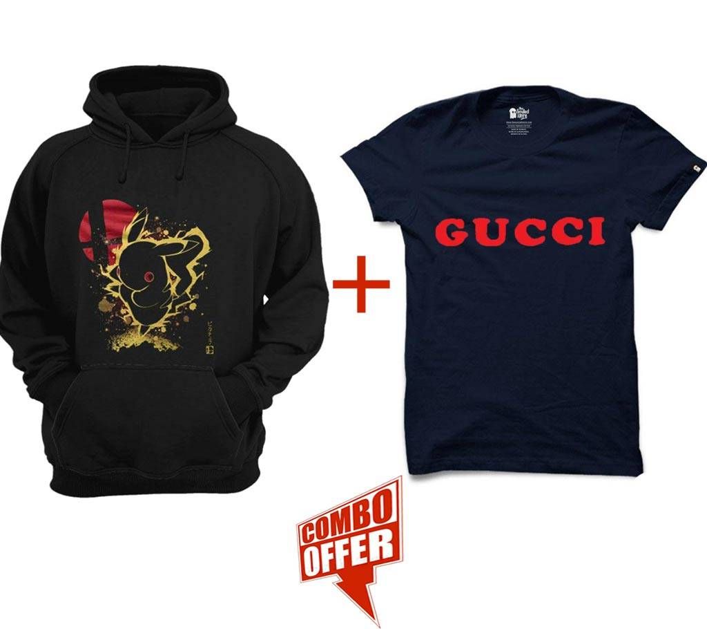 Pikachu-Black-Mens-Hoodie+Gents Summer T-Shirt - Gucci X Combo Offer 