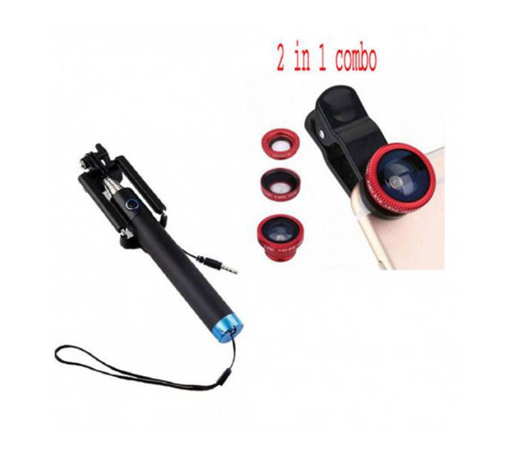 Clip-on Lens With 3-in-1 Effect+Locust Portable Selfie Stick
