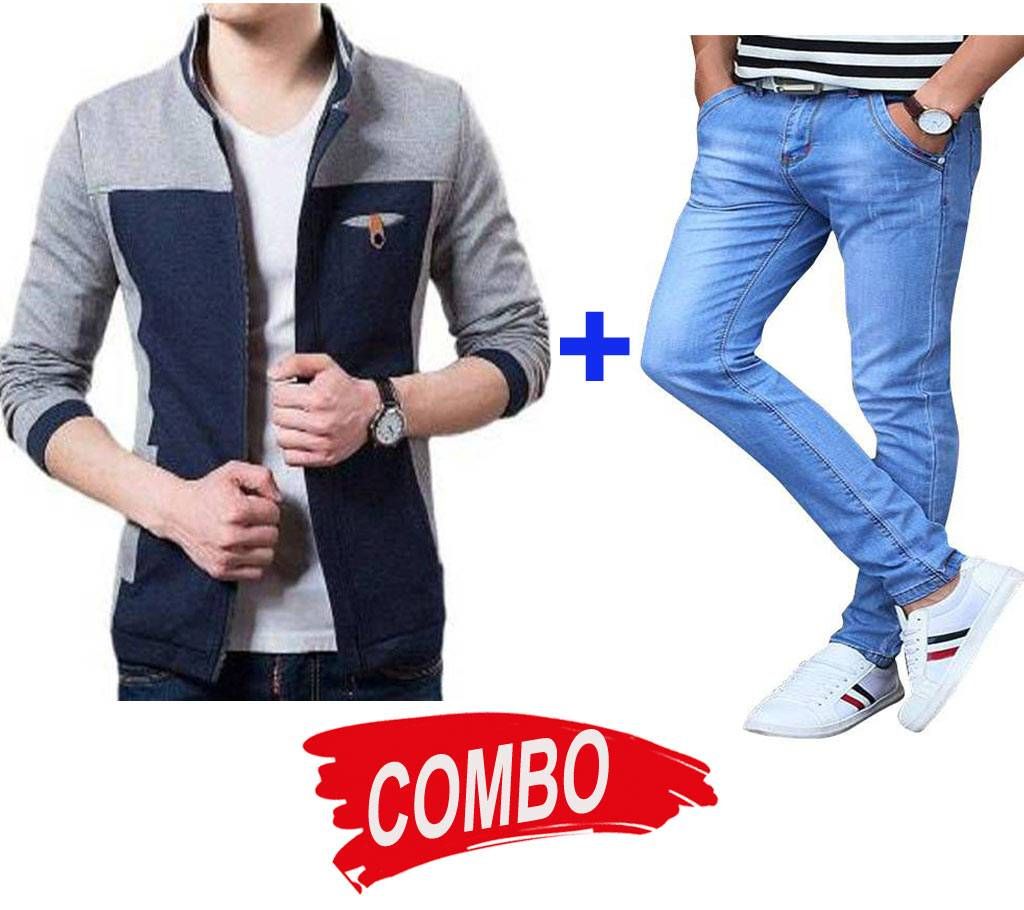 gents regular fit cotton jacket +Jeans pants Combo 