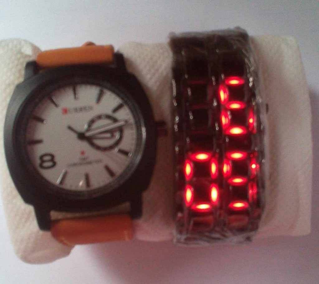 Combo of Curren gents & LED samurai watch 
