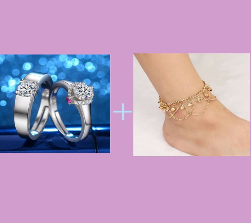 Silver Colour Couple Ring And Anklet Combo Offer