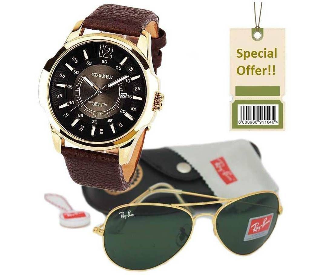 Curren watch+ Ray ban sunglasses combo 