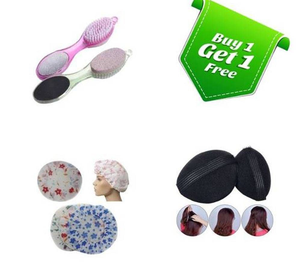Terry Lined Shower Cap & 4 in 1 Pedicure Set with Hair Bump