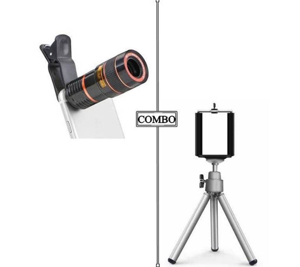Combo of 8X Zoom Optical Telescope Lens + Mini Stand Holder