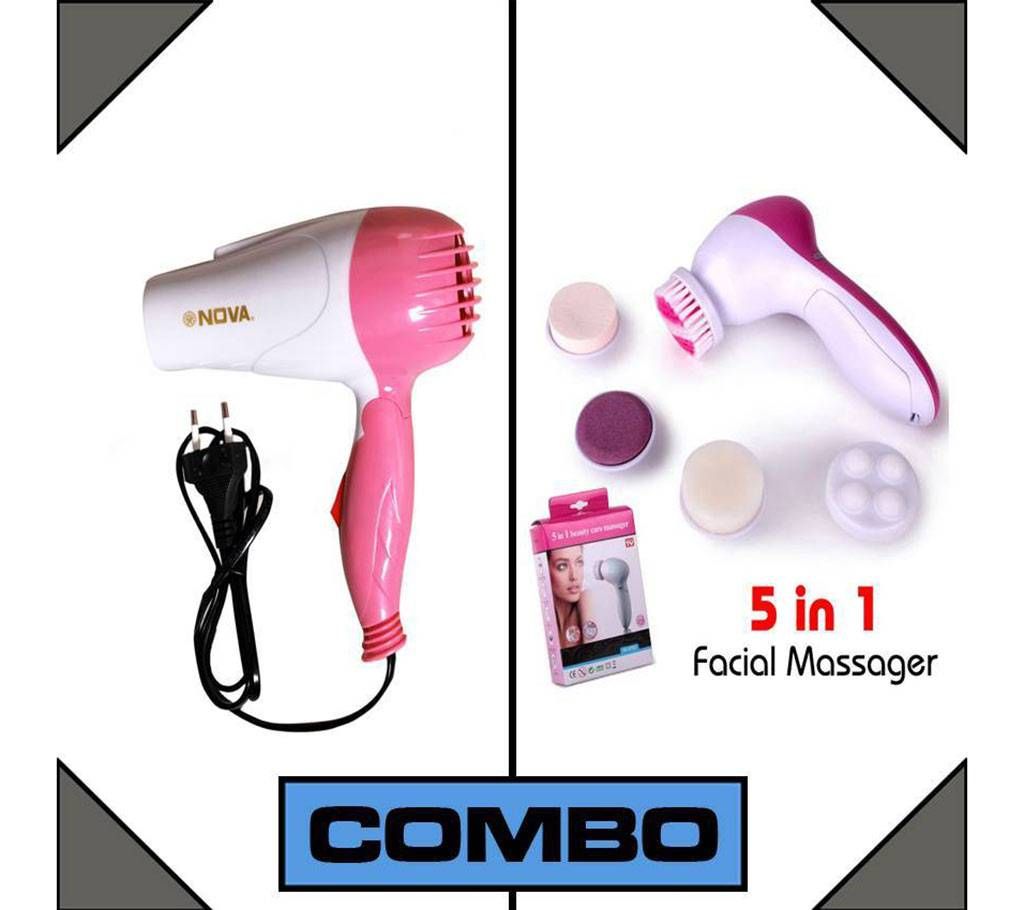 Combo of Nova Hair Dryer & 5in1 Facial Care Massager