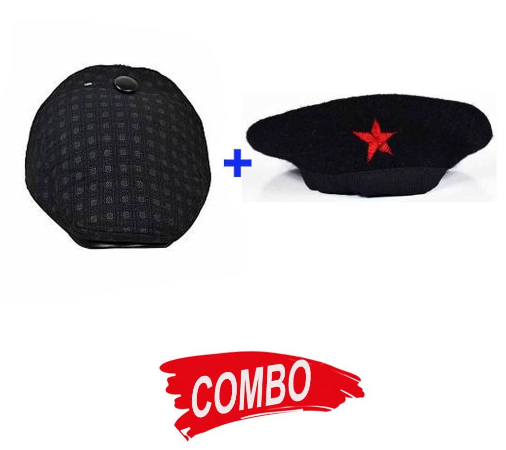 Black Stylish Cotton Cap For Men+Black Cotton Flat Cap for Men Combo 