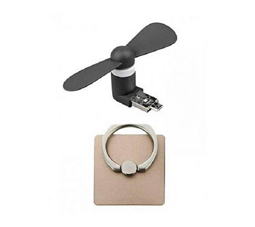 Combo of Micro USB Fan and Universal Ring Stand Combo