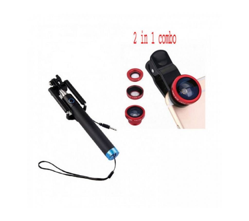 3-in-1 Effect Mobile Clip Lens with Portable Selfie Stick Combo 