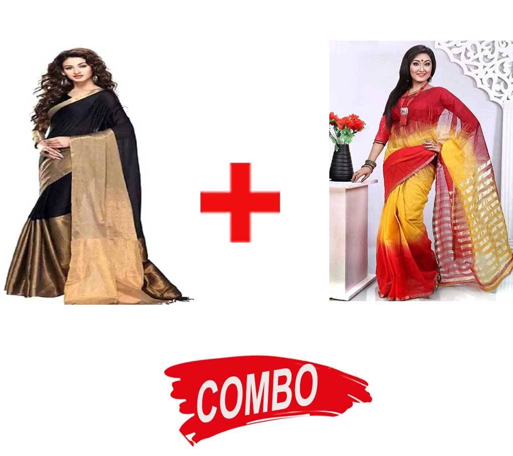Black Silk Saree + Half Silk Saree Combo Offer